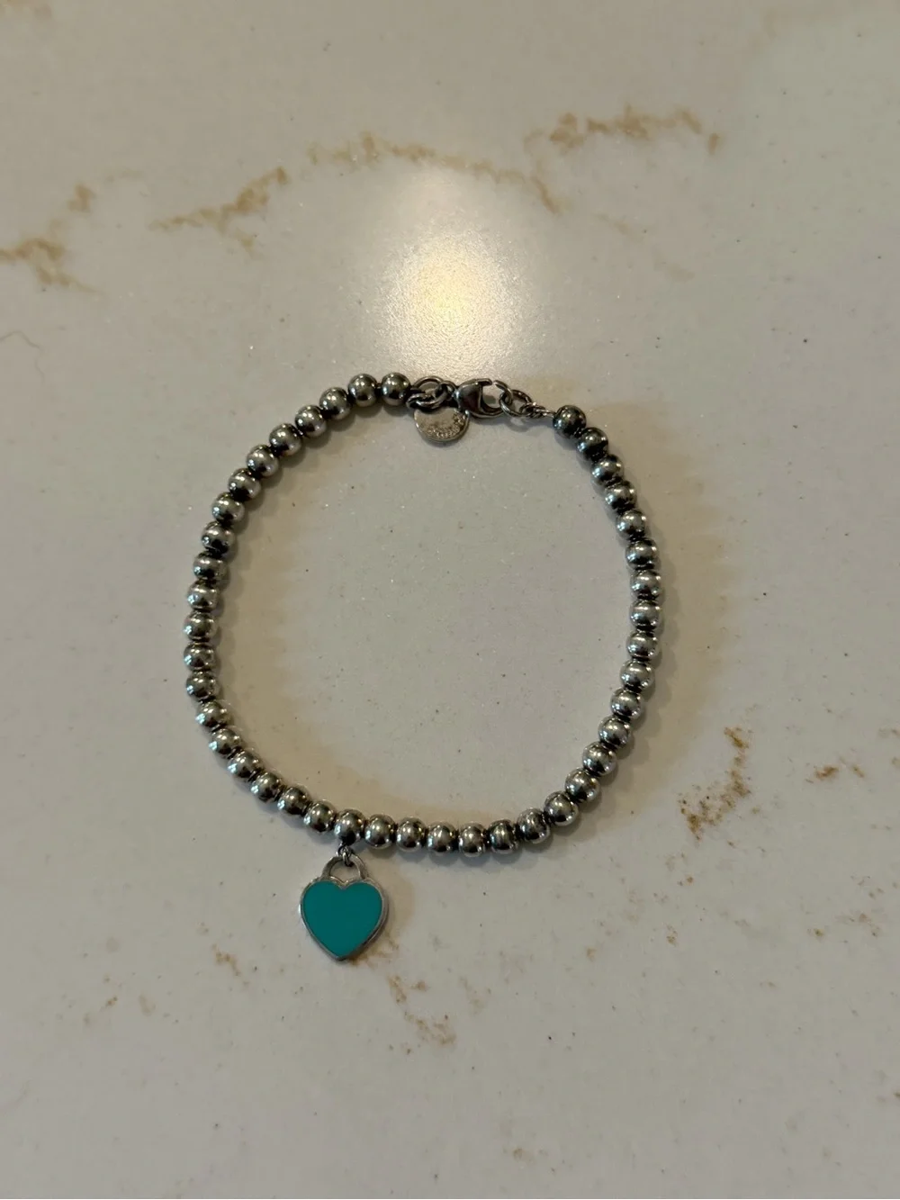 Tiffany & Co. Silver Bead Bracelet with Turquoise Heart Charm